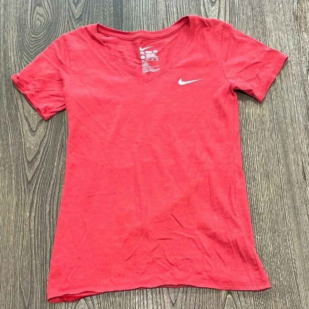 Nike Womens V-Neck T-Shirt Athletic Cut Short Sleeve Tri-Blend Red Size XL